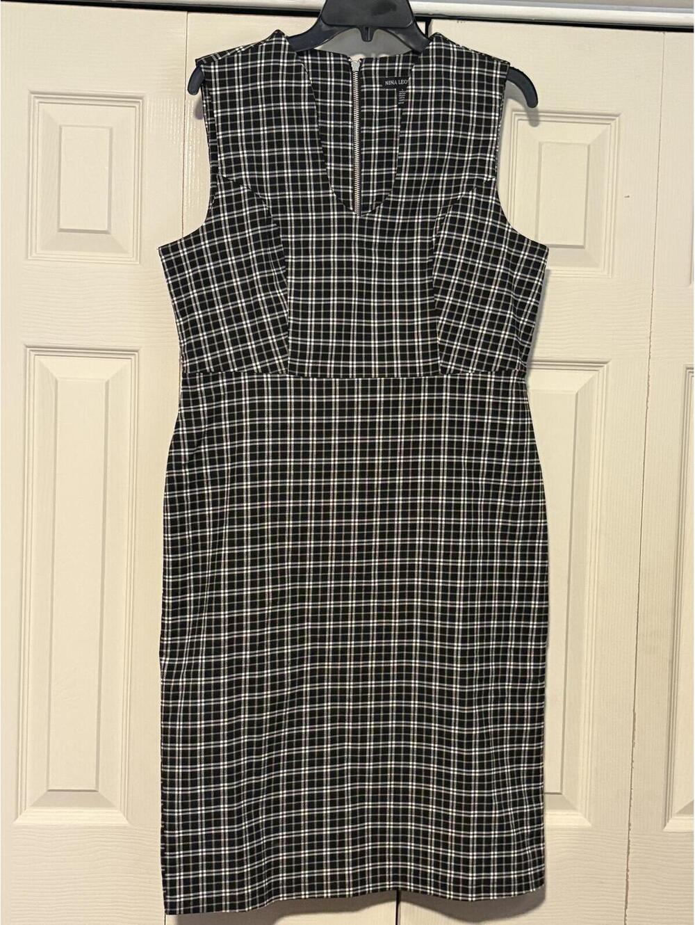 Nina Leonard Black & White Plaid Shift Dress | Quiet Luxury Office Chic Sheath